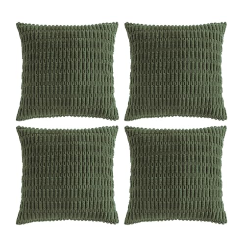 Fancy Homi 4 Packs Decorative Throw Pillow Covers for Living Room Couch Bed Modern Farmhouse Boho Home Dcor Accent Cushion Case 18 x 18 Olive Green - Image 1