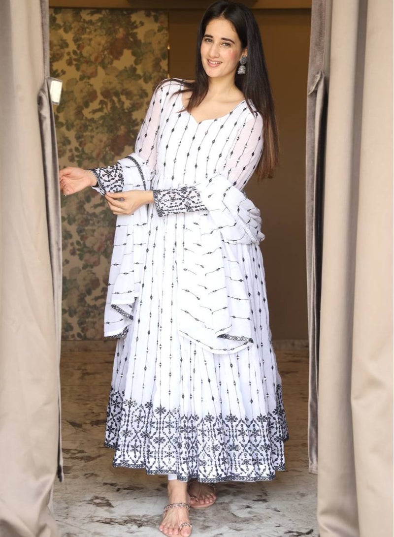 PREMIUM READYMADE WHITE ANARKALI SUIT SET [3 PIS]  - Image 5