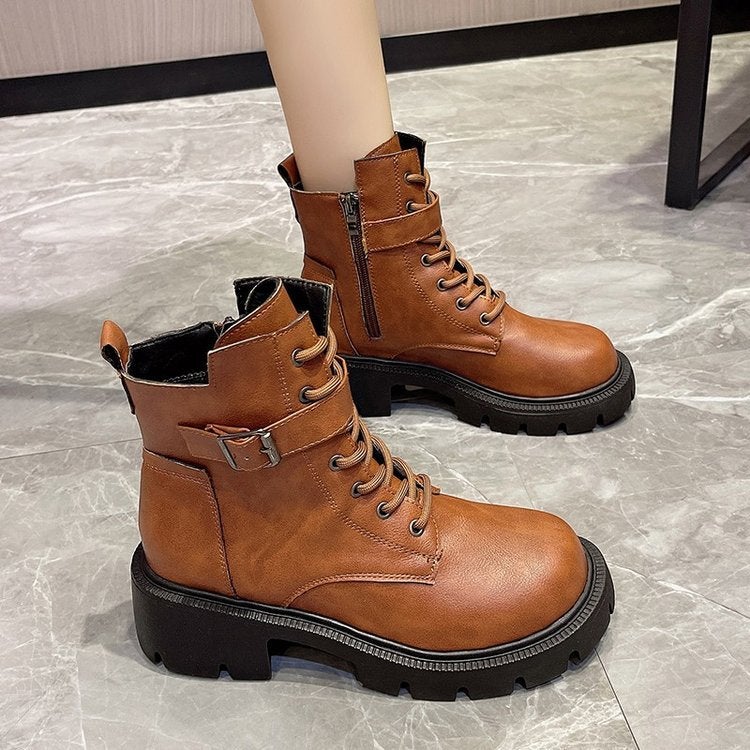Plus Size Buckle Classic Martin Boots Low Round Head Lace-Up Women'S Boots Temu Women'S Boots - Image 4