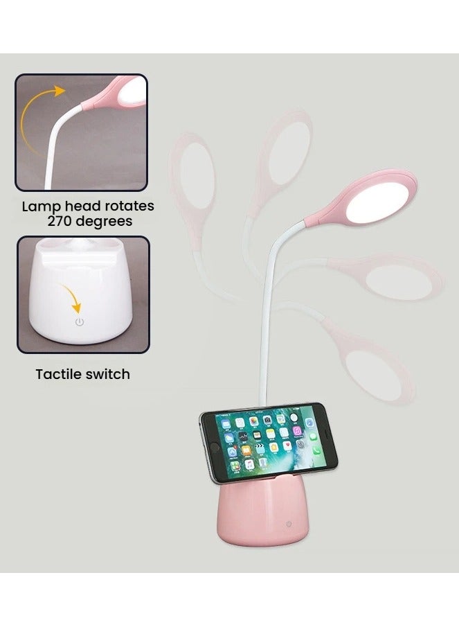 LED Desk Lamp with Mobile Phone Stand, 3 Light Modes with Variation of Brightness, Pen Holder Base, Rechargeable with Adapter Included - Image 5