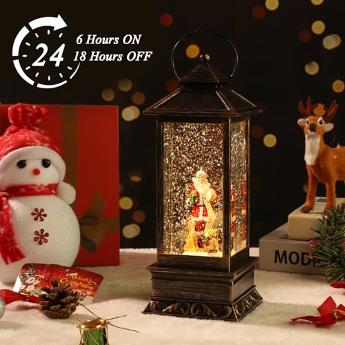 JEDAWN Musical Rotating Christmas Snow Globe Lantern with Santa Claus - Lighted Sparkling Water Lantern with 8 Festive Songs & Timer, Indoor Christmas Decorations for Home/Party - Image 3