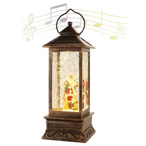 JEDAWN Musical Rotating Christmas Snow Globe Lantern with Santa Claus - Lighted Sparkling Water Lantern with 8 Festive Songs & Timer, Indoor Christmas Decorations for Home/Party - Image 1