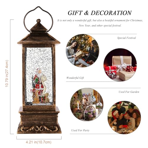 JEDAWN Musical Rotating Christmas Snow Globe Lantern with Santa Claus - Lighted Sparkling Water Lantern with 8 Festive Songs & Timer, Indoor Christmas Decorations for Home/Party - Image 2