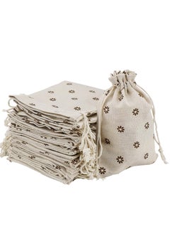 20 Pack Cotton Drawstring Bags, Linen Bags, Reusable Fabric Small Drawstring Bag, Suitable for Wedding Party Birthday Gifts (13x18 cm)