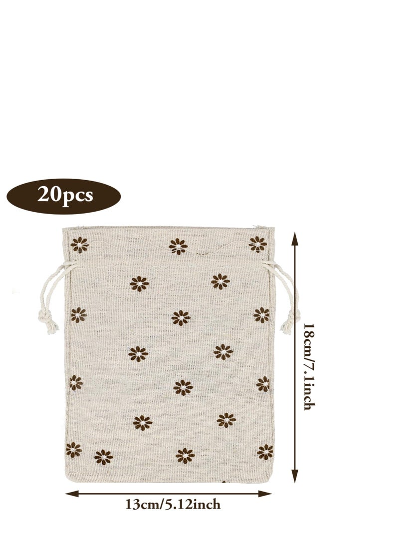 KASTWAVE - 20 Pack Cotton Drawstring Bags, Linen Bags, Reusable Fabric Small Drawstring Bag, Suitable for Wedding Party Birthday Gifts (13x18 cm) - Image 1