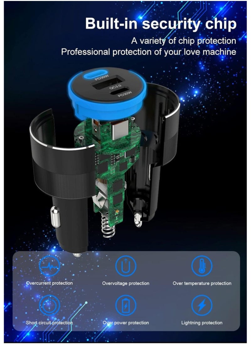 TIKNIA 84W USB C Fast Car Charger, 3-Ports USB Charger PD 30W + 30W & QC 3.0 Fast Car Adapter Compatible with iPhone, iPad, Tablet & Android, Car Fast Charger Power Adaptor  - Image 5