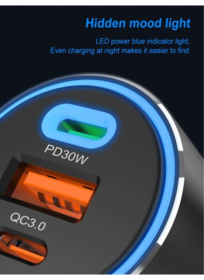 TIKNIA 84W USB C Fast Car Charger, 3-Ports USB Charger PD 30W + 30W & QC 3.0 Fast Car Adapter Compatible with iPhone, iPad, Tablet & Android, Car Fast Charger Power Adaptor  - Image 3