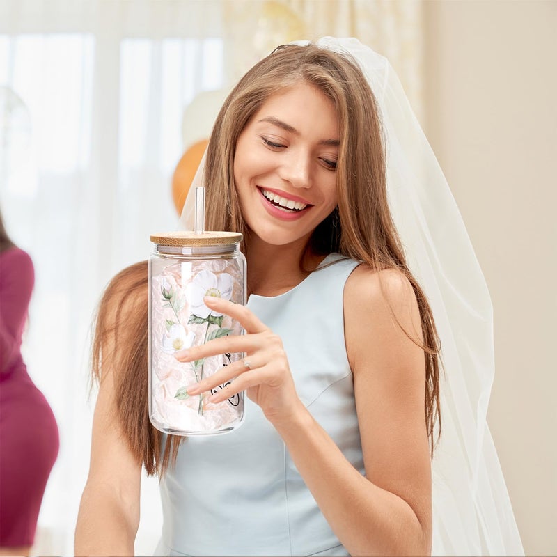 Elysirise إيليزيرايز هدايا دش الزفاف للعروس المرتقبة، هدايا العزوبية هدية زفاف خطوبة للعروس، حقيبة يد زفاف هدية كوب زجاجي - Image 5