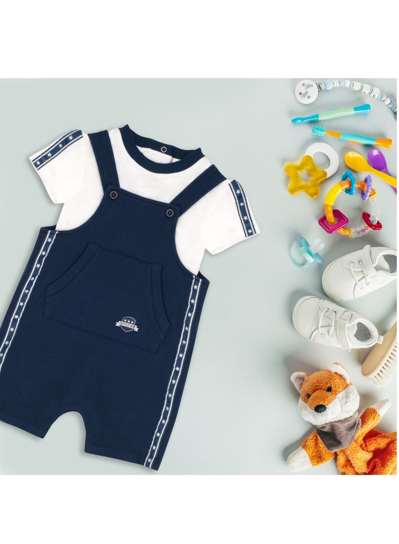 Moon تي شيرت بولو 100% قطن وشورت دنجاري 12-18 شهر أزرق - رياضي بحري - Image 5