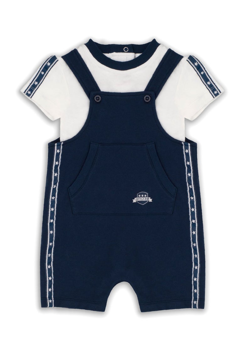 Moon تي شيرت بولو 100% قطن وشورت دنجاري 12-18 شهر أزرق - رياضي بحري - Image 1