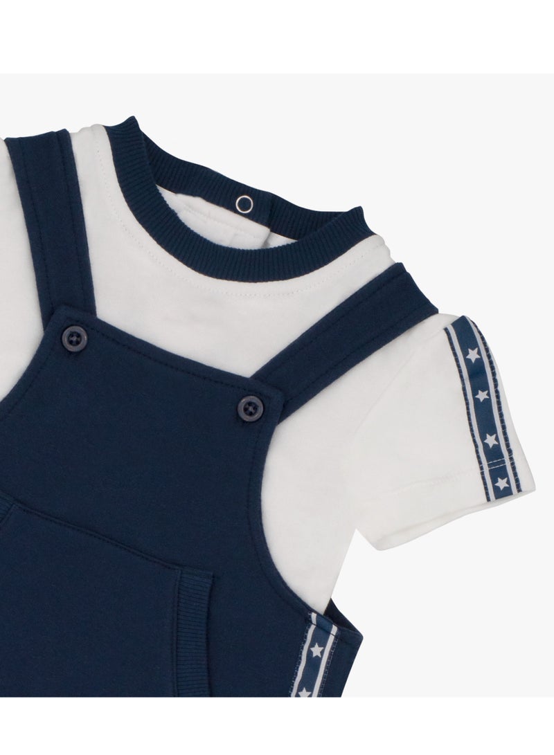 Moon تي شيرت بولو 100% قطن وشورت دنجاري 12-18 شهر أزرق - رياضي بحري - Image 3