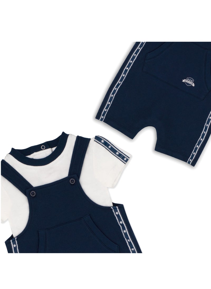 Moon تي شيرت بولو 100% قطن وشورت دنجاري 12-18 شهر أزرق - رياضي بحري - Image 4