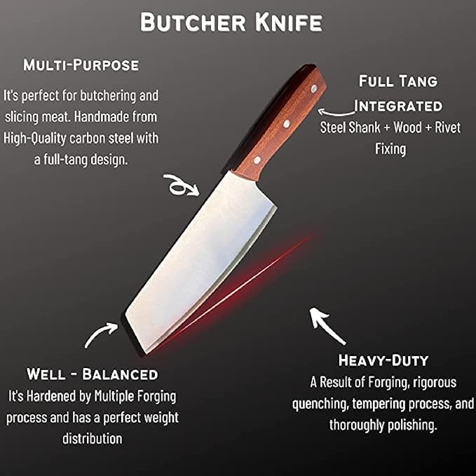 LYBAA Kitchen Knife Professional Chef Knife Cleaver Knife Vegetable Cutting Meat Chopping Sharp Blade Ergonomic Handy Handle for Kitchen Restaurant 1 Pcs - Image 5