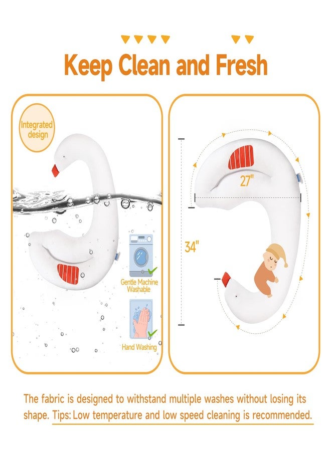 Choc chick Curve Long Kids Body Pillow,36X27inches Swans Shape Soft Child Hug Sleep Toddler Pillow,Hand Washable 100% Organic Cotton Pillowcase Toddler Pillows for Sleeping - Image 4