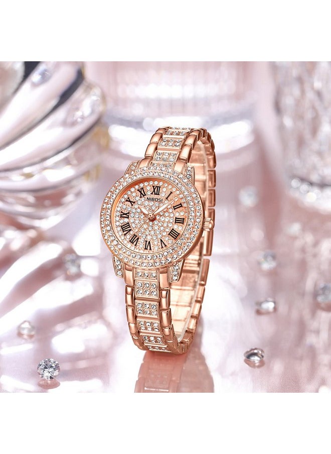 NIBOSI - NIBOSI Women Wrist Watches Analog Stainless Steel Rose Gold Band and Dial Women's Watch for Girls&Miss&Ladies Diamond Studded with Stylish Girlfriend Watches - Image 1