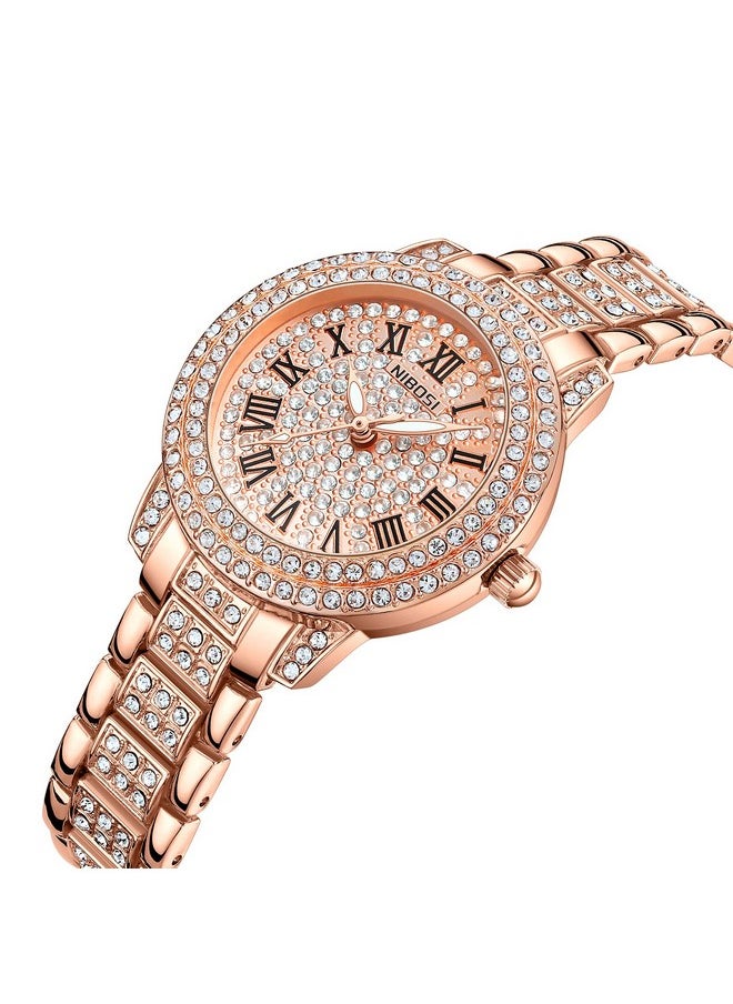 NIBOSI - NIBOSI Women Wrist Watches Analog Stainless Steel Rose Gold Band and Dial Women's Watch for Girls&Miss&Ladies Diamond Studded with Stylish Girlfriend Watches - Image 1