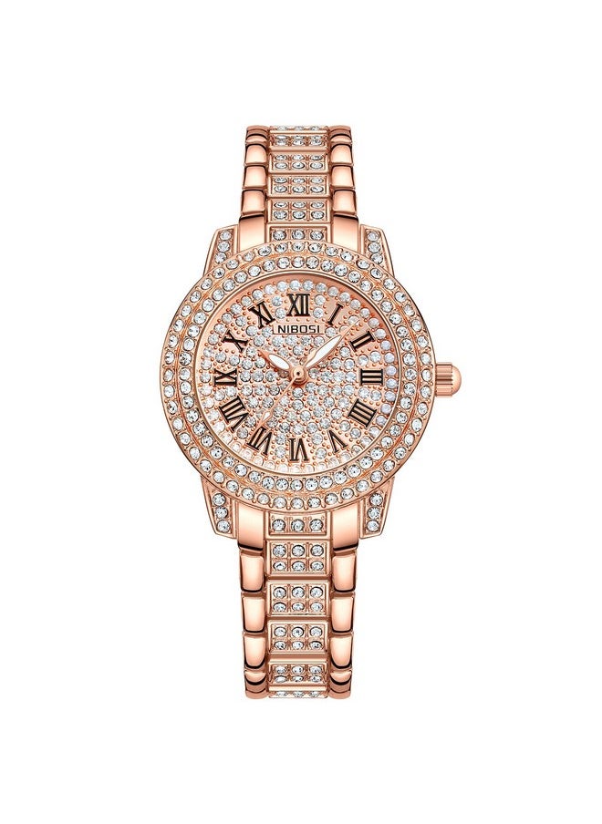 NIBOSI - NIBOSI Women Wrist Watches Analog Stainless Steel Rose Gold Band and Dial Women's Watch for Girls&Miss&Ladies Diamond Studded with Stylish Girlfriend Watches - Image 1
