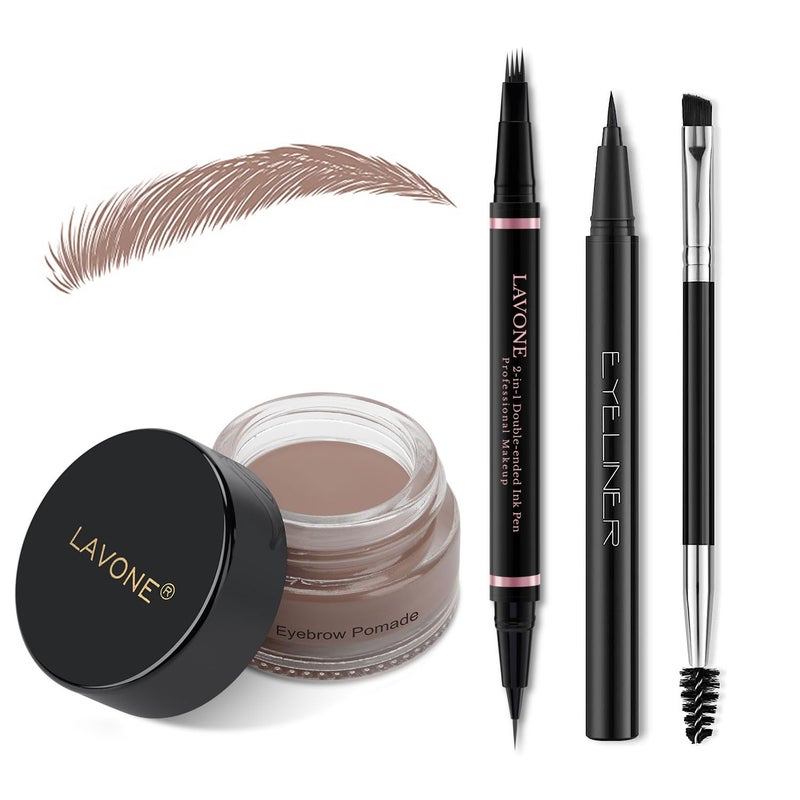 LAVONE Eyebrow Pencil Makeup Kit, with Waterproof 2-IN-1 Microblading Eyebrow Pen, Eyebrow Pomade, Eyeliner and Dual-ended Eyebrow Brush, Brow Pencil Kit for Natural Eyebrows - Ash Blonde - Image 1