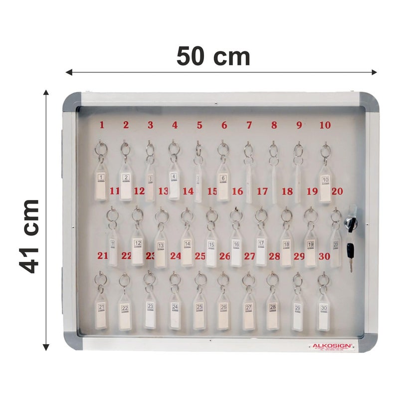 ALKOSIGN Key Cabinet for 30 Key-Chains with Laminated Back and Steel Fitted Hooks | Lockable Key Storage Box with Acrylic Cover for Industrial Use, Offices, Hotels - Image 3