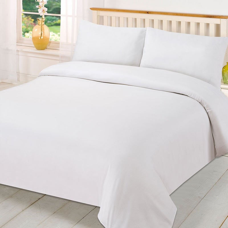 Brentfords Plain Dye Duvet Quilt Cover with Pillow Cases Bedding Set  White Double