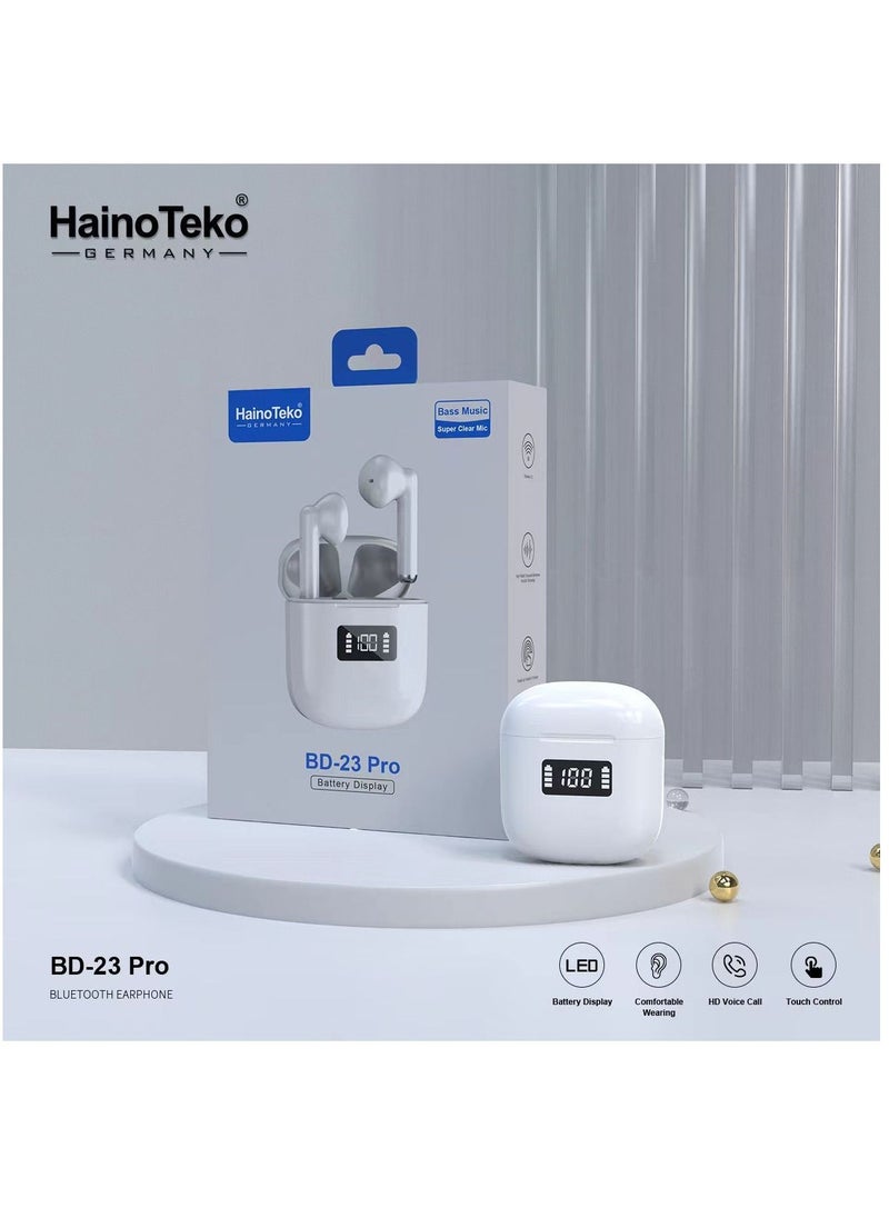 Haino Teko - Germany BD-23 Pro Bluetooth Earphones White - Image 1