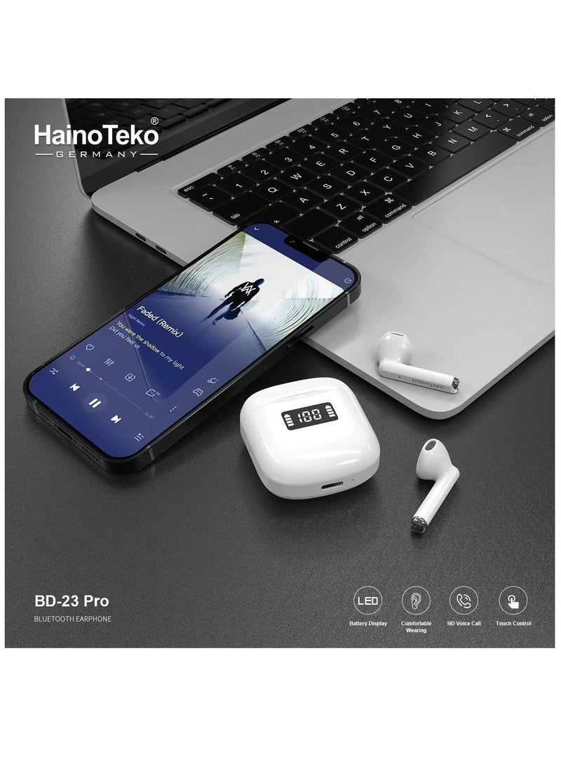 Haino Teko - Germany BD-23 Pro Bluetooth Earphones White - Image 1