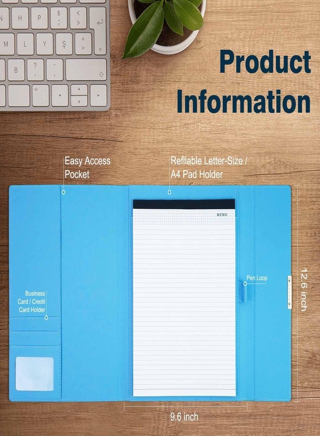 Tiankool Padfolio Portfolio Binder for Women - Stylishly Business Folder for Interview Resumes, Legal Documents | Notepad Not Included, Faux Leather, Blue - Image 2