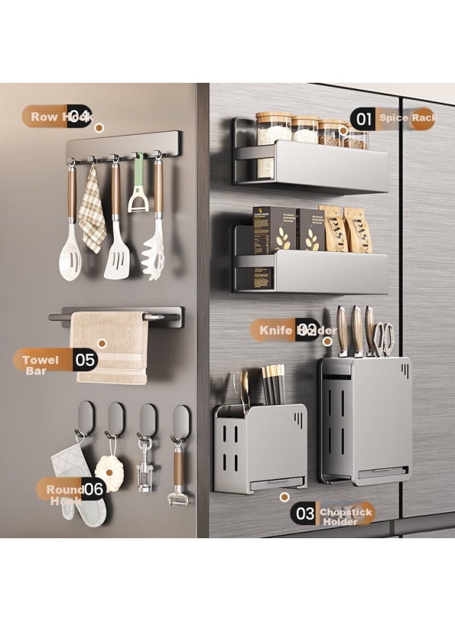 Jibaiju Kitchen Magnetic Storage Rack Multifunctional No-drill Refrigerator Side Hanging Rack Spice Rack Towel Organizer - Image 4
