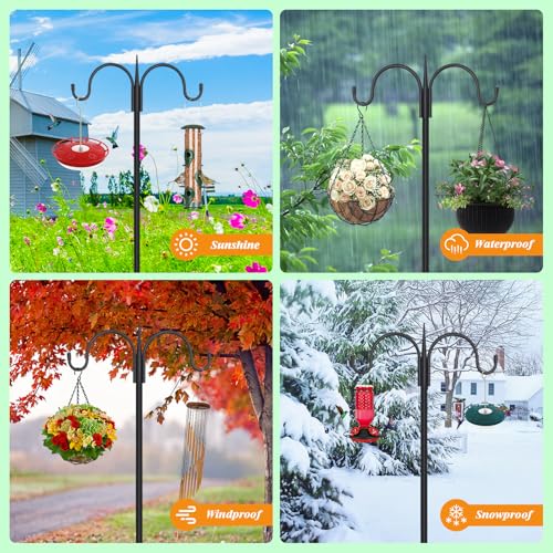 FEED GARDEN Adjustable Double Shepherds Hook for Outdoor with 5 Prong Base 92 Inch Heavy Duty Two Sided Bird Feeder Pole for Hanging Plant Baskets, Solar Light Lanterns, Wind Chimes 2 Pack - Image 3