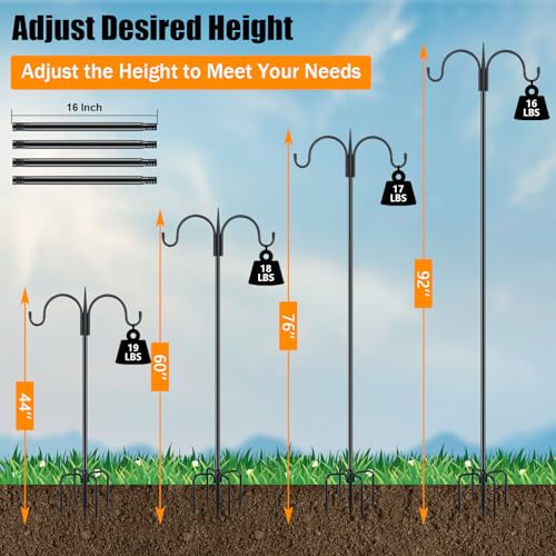 FEED GARDEN Adjustable Double Shepherds Hook for Outdoor with 5 Prong Base 92 Inch Heavy Duty Two Sided Bird Feeder Pole for Hanging Plant Baskets, Solar Light Lanterns, Wind Chimes 2 Pack - Image 4