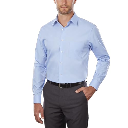 Van Heusen قميص رسمي للرجال من فان هيوزن بتصميم عادي من قماش البوبلين، أزرق كامي، 18" للرقبة و34"-35" للأكمام - Image 1