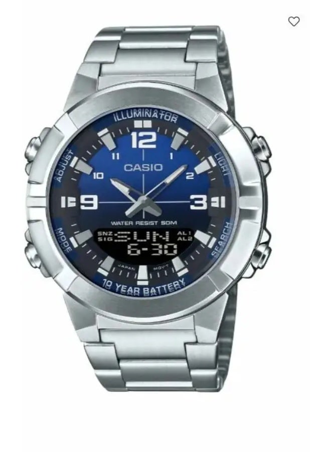 Casio General AMW-870DA-2A1VDF Men Analog-Digital Combination Blue Dial Stainless Steel Band - Image 1