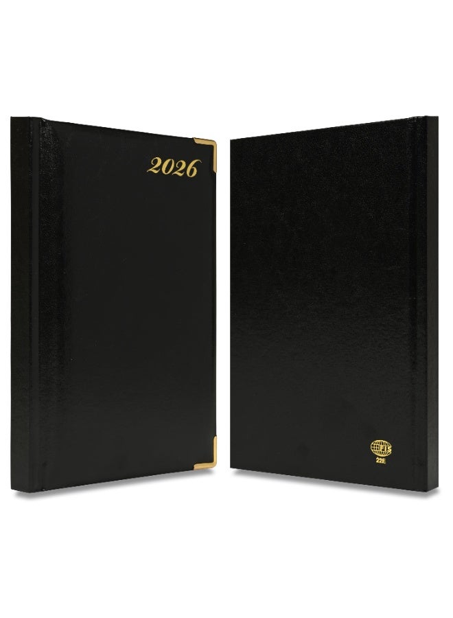 FIS 2026 Diary, A5 Size Diary(148x210mm), Hard Cover Vinyl Materials, 1 Side Padded, Golden Corners, English, 60 gsm White Paper, Black Color-FSDI22E26BK - Image 2