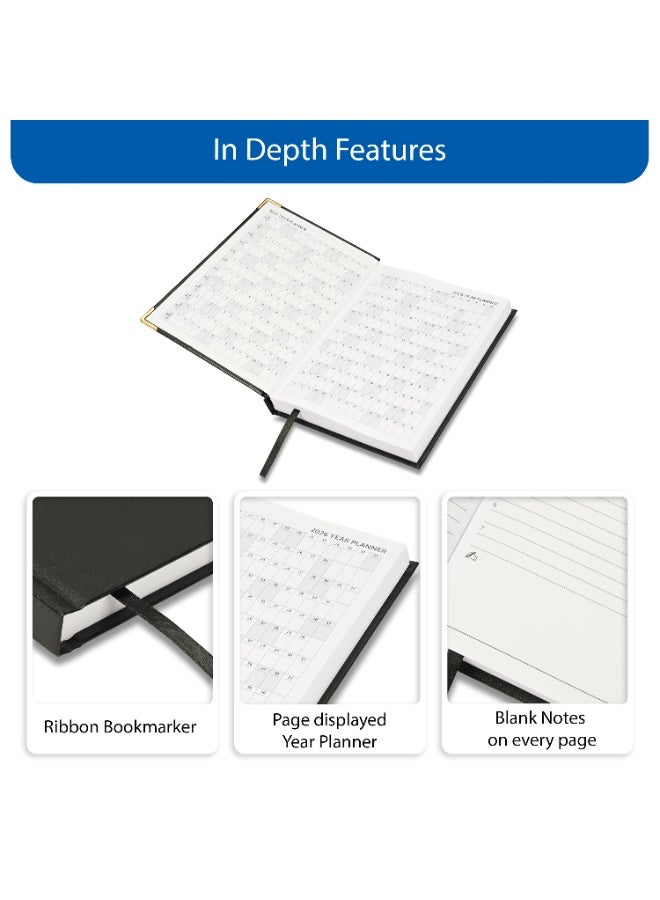 FIS 2026 Diary, A5 Size Diary(148x210mm), Hard Cover Vinyl Materials, 1 Side Padded, Golden Corners, English, 60 gsm White Paper, Black Color-FSDI22E26BK - Image 5