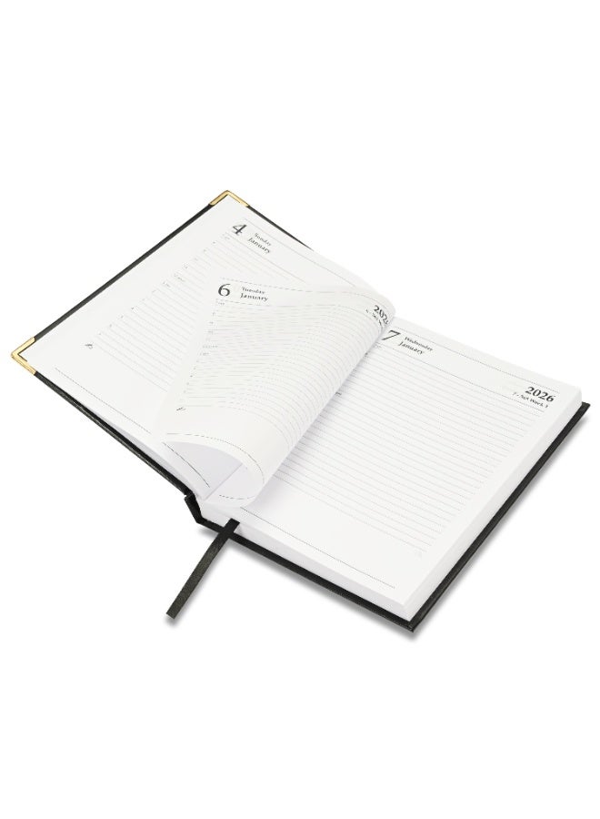 FIS 2026 Diary, A5 Size Diary(148x210mm), Hard Cover Vinyl Materials, 1 Side Padded, Golden Corners, English, 60 gsm White Paper, Black Color-FSDI22E26BK - Image 4