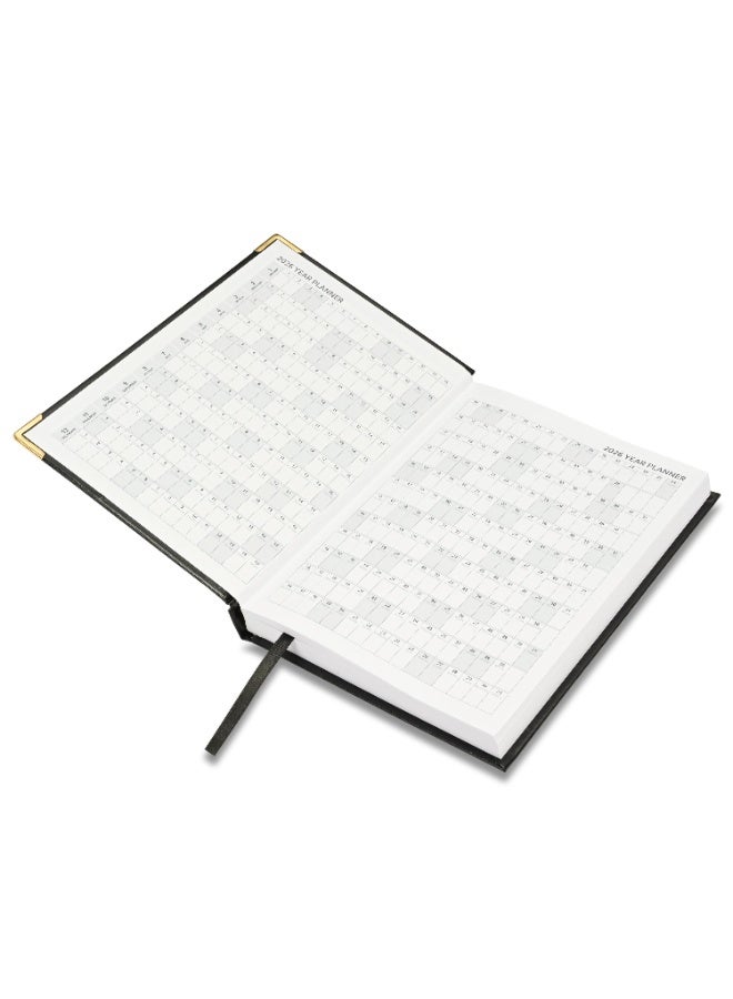 FIS 2026 Diary, A5 Size Diary(148x210mm), Hard Cover Vinyl Materials, 1 Side Padded, Golden Corners, English, 60 gsm White Paper, Black Color-FSDI22E26BK - Image 3