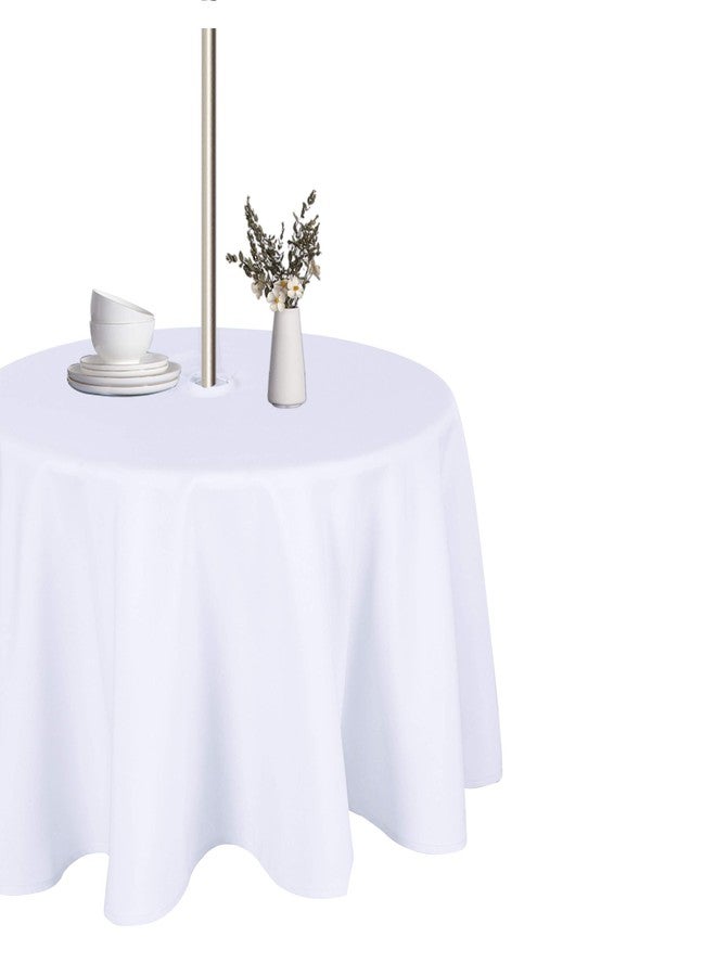 LUSHVIDA Outdoor and Indoor Tablecloth - Washable Waterproof Wrinkle Free Table Cloth with Zipper and Umbrella Hole for Spring/Summer/Party/Picnic/BBQS/Patio (Round 60 inch, White) - Image 1