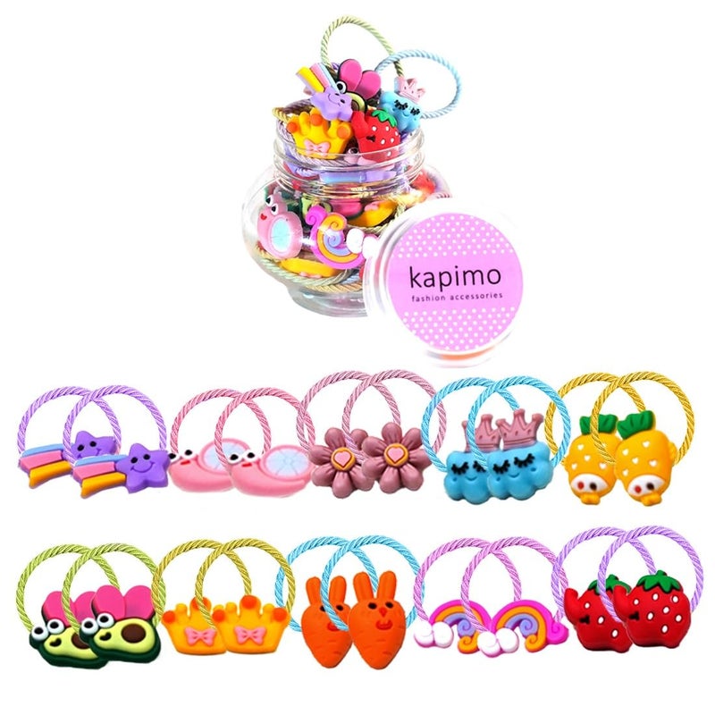 kapimo 20 Pcs Mix Elastic Hair Rubber Bands for Baby Girls Kids Hair Ties Hairband Accessories Cute Fancy Patterns - Image 1
