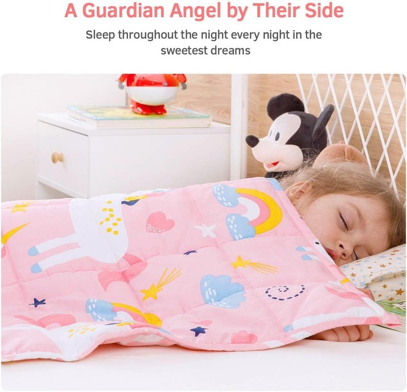 Mr. Sandman بطانية موزونة من ماركة ، وزنها 5 رطل، مناسبة لأسرّة التوأم، مثالية للفتيات والأولاد الذين يزنون بين 40 و60 رطل، مصنوعة من قطن عضوي ومزودة بخرز زجاجي عالي الجودة، مقاس 36 × 48 بوصة بطباعة قوس قزح ووحش اليونيكورن. - Image 5