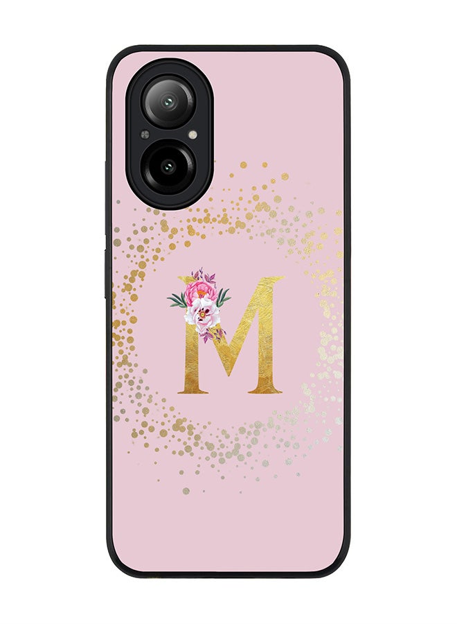 Stylizedd Rugged Black Edge Case for Realme C67 4G, Slim fit Case Thin Cover -  Custom Monogram Initial Letter Floral Pattern Alphabet - M  (Pink ) - Image 1