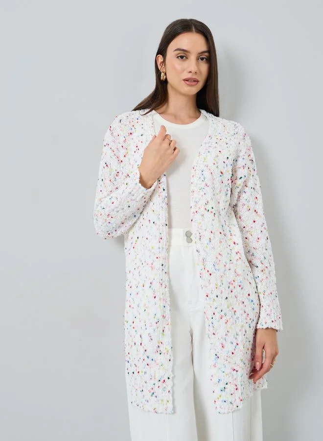 Take Two Take Two Multi Yarn Open Front Knit Cardigan