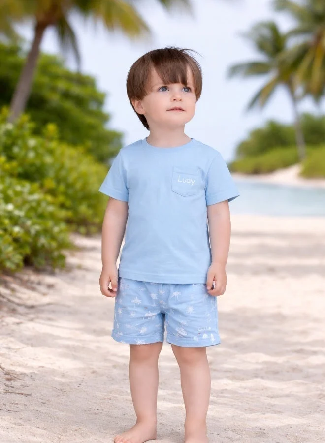 لؤي **تي شيرت نصف كم للأولاد من قماش البامبو فائق النعومة - أزرق صافي**