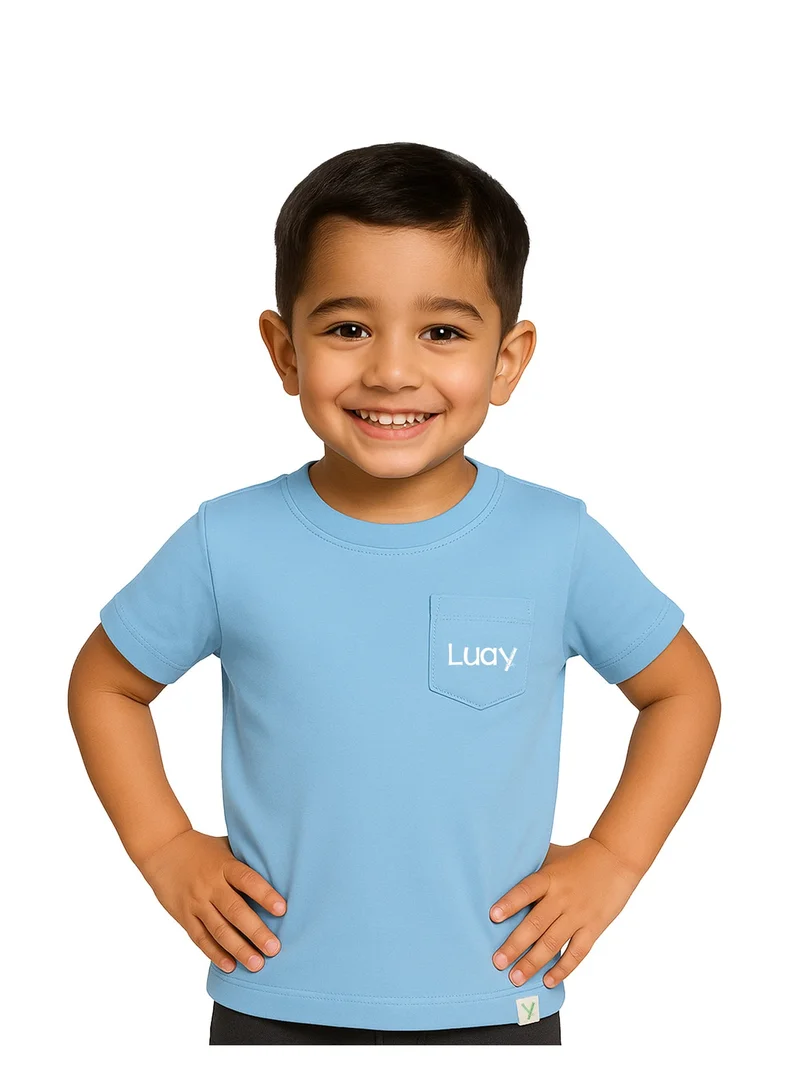 Luay Single Boys Bamboo based Ultra- Soft fabric Half Sleeve T-Shirt -Clear Blue for Men | Best Price UAE