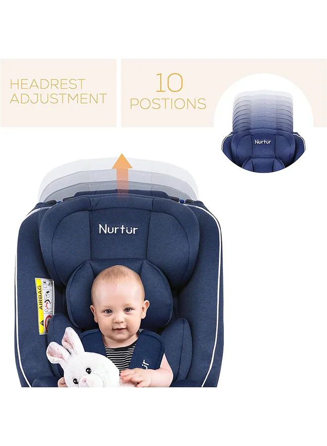 Nurtur Otto Baby/Kids 4-in-1 Car Seat - 4 Position Recline 5-Point Safety Harness – 10 Level Adjustable Headrest, 0 months to 12 years (Group 0+/1/2/3), Upto 36kg - Blue Multi