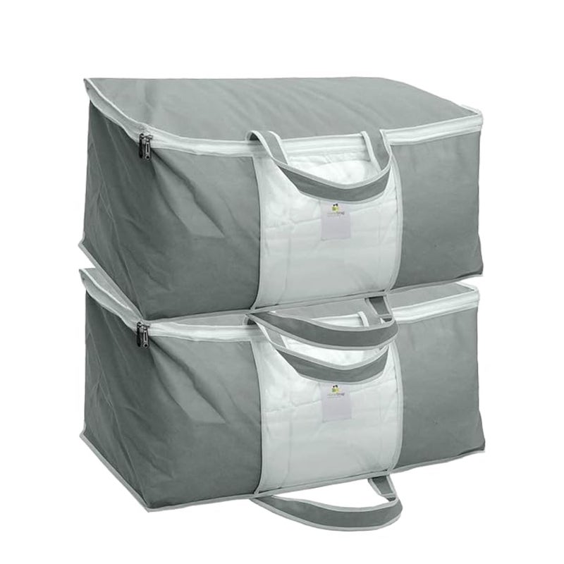 HomeStrap Set Of 2 Non Woven Underbed Storage OrganizerBlanket Cover Bag With Transparent WindowFront Handle For QuiltClothesGreyFeatured On Shark TankNonWoven43 Centimeters32 Centimeters - Image 1
