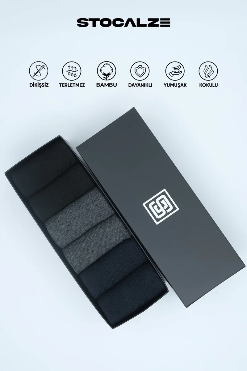 Stocalze Bamboo Men's Long Socks 6 Pack Flat Socks. Breathable and Anti-Sweat Men's Bamboo Socks