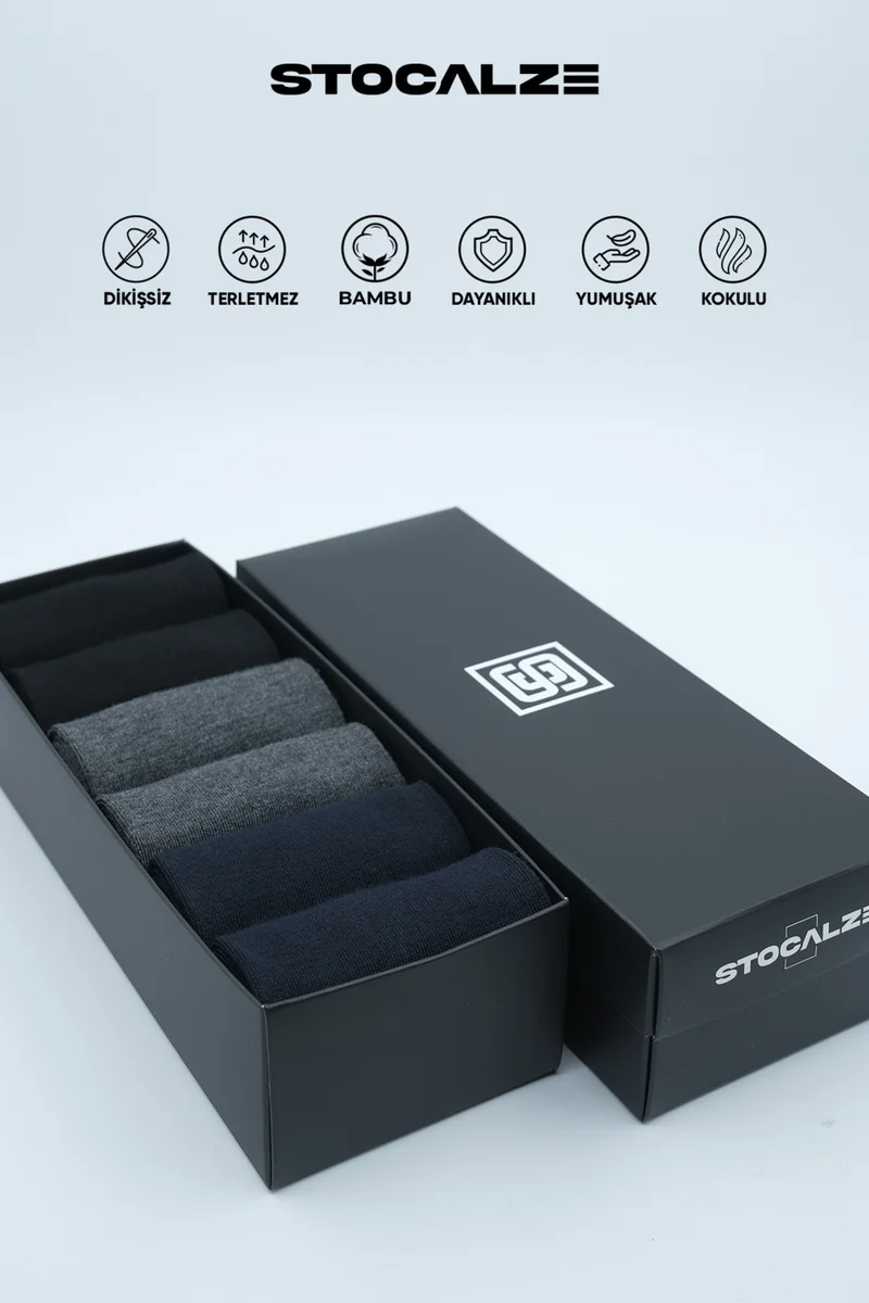 Stocalze Bamboo Men's Long Socks 6 Pack Flat Socks. Breathable and Anti-Sweat Men's Bamboo Socks