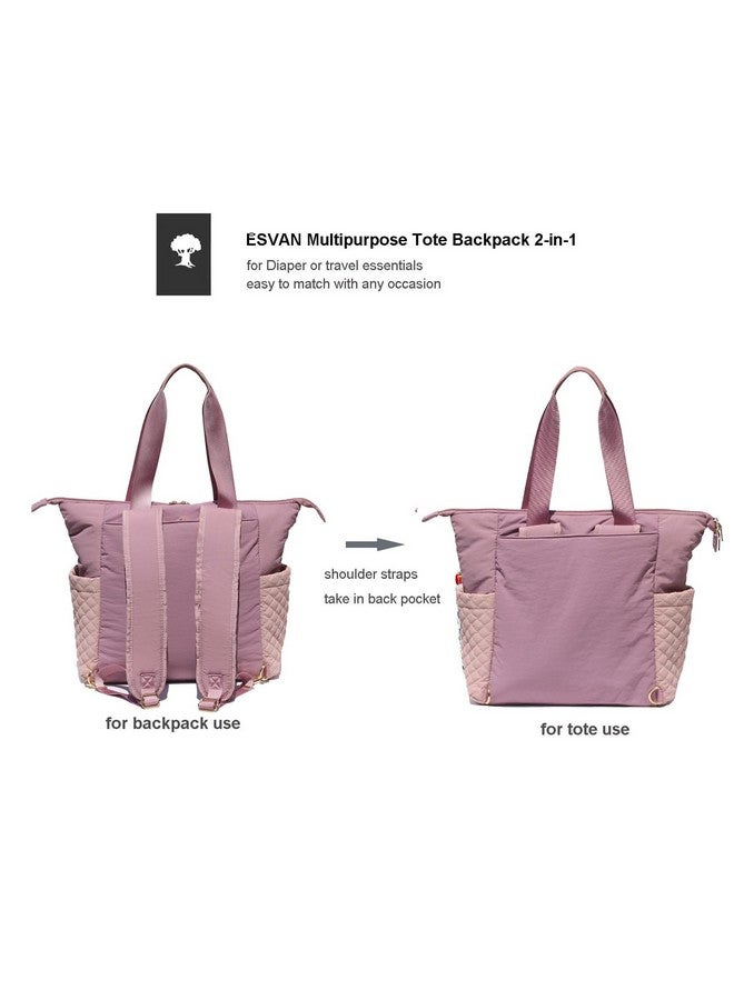 ESVAN Diaper Tote Bag Totepack Backpack 2 in 1 for Women Multifunctional Large Capacity with Insulated Pockets Travel (Pink Purple) - Image 3