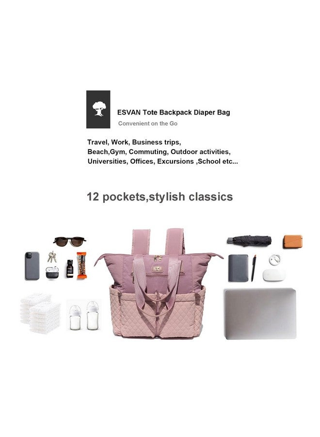 ESVAN Diaper Tote Bag Totepack Backpack 2 in 1 for Women Multifunctional Large Capacity with Insulated Pockets Travel (Pink Purple) - Image 5
