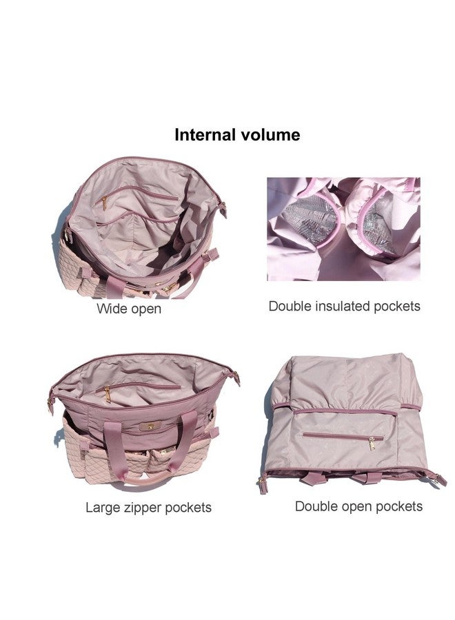 ESVAN Diaper Tote Bag Totepack Backpack 2 in 1 for Women Multifunctional Large Capacity with Insulated Pockets Travel (Pink Purple) - Image 4